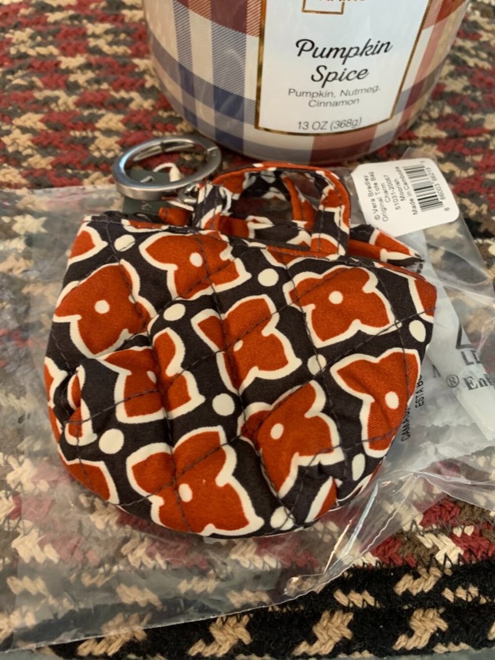 Vera Bradley Keychain Bag Charm Mini Tote Moorish Brown Medallion NWT